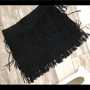 Scully black leather fringe skirt